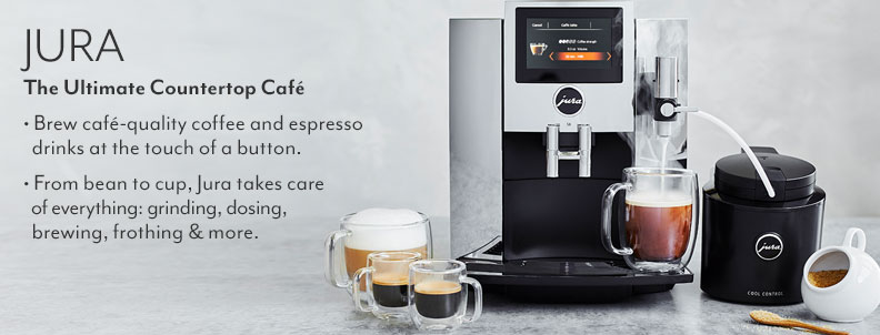 Jura the ultimate countertop cafe. Brew cafe-quality coffee and espresso drinks at the touch of a button. From bean to cup, Jura takes care of everything: grinding, dosing, brewing, frothing and more.