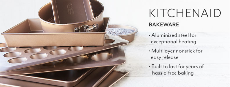 KitchenAid Bakeware, aluminized steel for exceptional heading, multilayer nonstick for easy release, built to last for years of hassle-free baking.