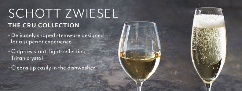 Schott Zwiesel the Cru Collection. Delicately shaped stemware designed for a superior experience. Chip-resistant, light-reflecting Tritan crystal. Cleans up easily in the dishwasher.